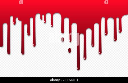 Blood flow or red paint dripping. Halloween concept. Bloody ink flow down icon. Vector on isolated transparent background. EPS 10. Stock Vector