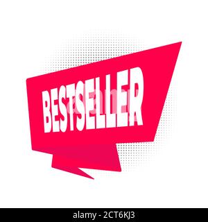 Bestseller big red retro ribbon flat style design vector illustration isolated on white background. Stock Vector