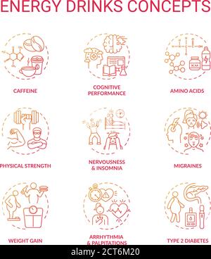 Energy drinks concept icons set Stock Vector