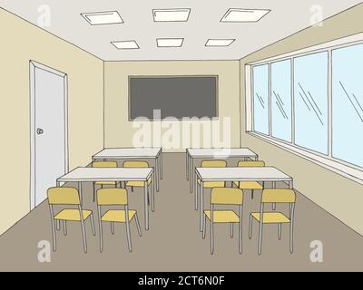 Classroom graphic color school interior sketch illustration vector Stock Vector