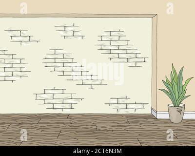 Room graphic color home interior brick wall sketch illustration vector Stock Vector