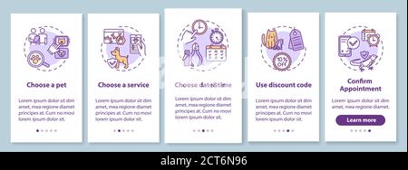 Grooming salon services app onboarding mobile app page screen with concepts Stock Vector