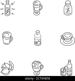 Energy drinks linear icons set Stock Vector