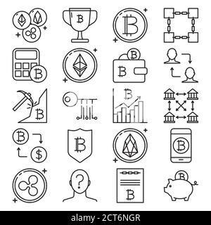 Bitcoin icon set in thin line style Stock Vector