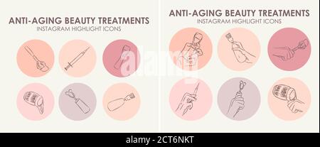 Highlight cover backgrounds. Beauty icons set. Editable stroke. It is well suited for bloggers, cosmetics advertising designers, as well as for hairdr Stock Vector
