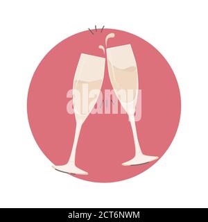 Champagne glasses clink glasses. Vector flat illustration of new year, wedding Stock Vector