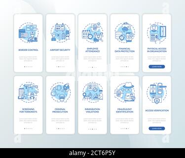 Biometrics usage onboarding mobile app page screen with concepts set Stock Vector