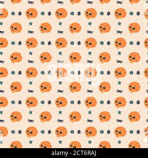 Happy Halloween seamless pattern, background. Skull. Packaging paper design. Stock Vector