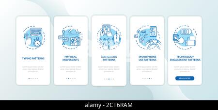 Behavior metrics elements onboarding mobile app page screen with concepts Stock Vector