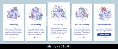 Pet services onboarding mobile app page screen with concepts Stock Vector