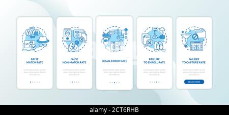 Biometric system performance analysis onboarding mobile app page screen with concepts Stock Vector