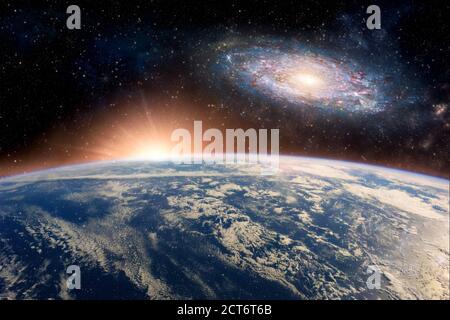 Andromeda with the earth deep space fantasy background image Elements of this image furnished by NASA Stock Photo