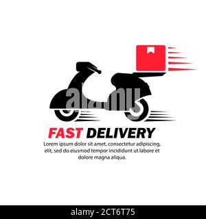 Express delivery logo icon. Bike with box. Scooter. Motorcycle. Vector on isolated white background. EPS 10. Stock Vector