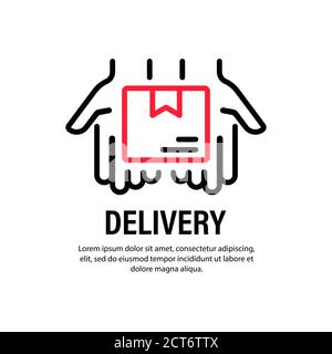 Delivery icon. Hands with box. Order. Fast service. Bussiness concept. Vector on isolated white background. EPS 10. Stock Vector