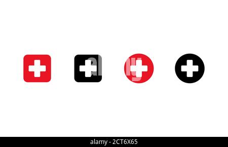 Set of Medical crosses. First aid sign. Emergency button. White plus icon. Vector on isolated white background. EPS 10. Stock Vector