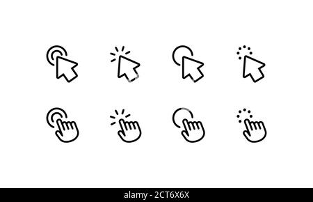 Click icon set. Computer mouse, cursors, pointing. Arrow and wait. Vector on isolated white background. EPS 10. Stock Vector