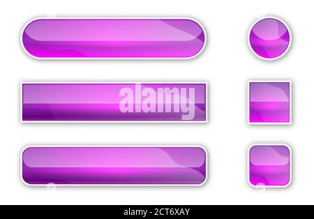Web glossy buttons. Set of abstract buttons with shadow. Vector illustration. Bright purple buttons isolated Stock Vector
