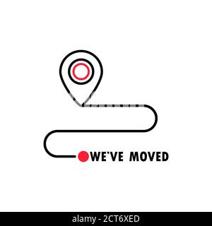 We have moved icon. Map location pointer. Changed address navigation. Vector on isolated white background. EPS 10. Stock Vector