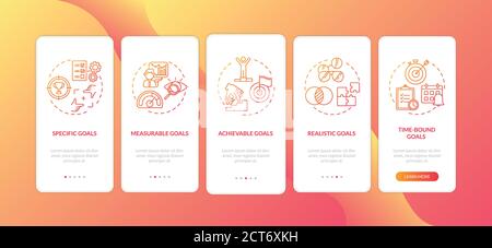 Smart goals definition onboarding mobile app page screen with concepts Stock Vector