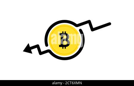 Bitcoin icon with down arrow. Business. Banking concept. Vector on isolated white background. EPS 10. Stock Vector