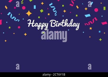 Happy birthday banner. Birthday party background design with confetti on dark blue background . vector illustration Stock Photo