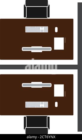 Office Table Top View Icon. Flat Color Design. Vector Illustration. Stock Vector