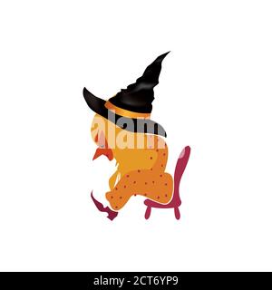 Liitle witch sitting on a small chair tyed after a good holiday. Halloween character design element for autumn greeting card Stock Vector