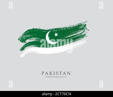 Flag of Pakistan Brush strokes drawn by hand Vector illustration on white background Independence Day Stock Vector