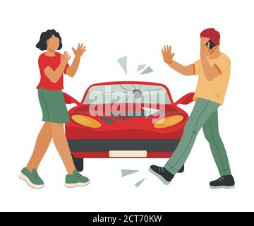 Online services of roadside car assistance or towing concept with people. Stock Vector