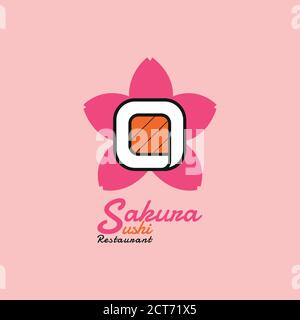 This is a logo design, for a sushi restaurant. By combining 2 different objects namely sushi and sakura flower petals. Stock Vector