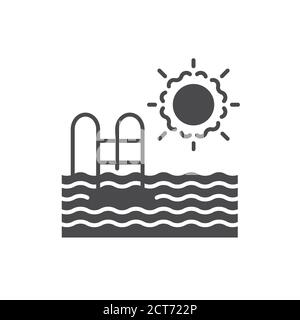 Swimming pool black glyph icon. House amenities sign. Outdoor recreation symbol. Pictogram for web page, mobile app, promo. UI UX GUI design element. Stock Vector