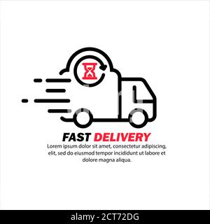 Fast delivery icon. Distriution service, express transportation. Hourglass sign. Vector on isolated white background. EPS 10. Stock Vector