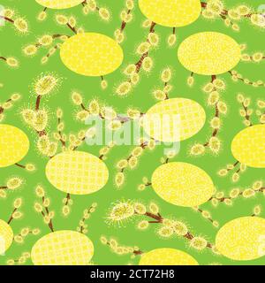 easter eggs and catkins seamless vector pattern Stock Vector