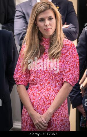 Carrie Symonds, new British Prime Minister's partner, at his first speech, Downing Street, London, UK Stock Photo