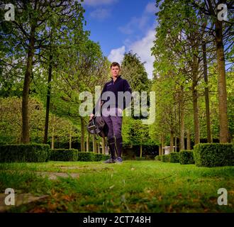 Event jumper Will Furlong at his yard in Battle, East Sussex, UK. Stock Photo