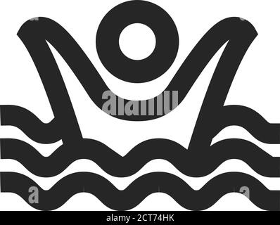 Drowned man icon in thick outline style. Black and white monochrome vector illustration. Stock Vector
