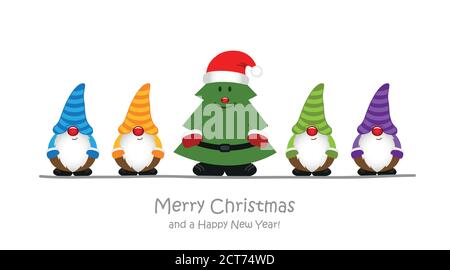 cute christmas tree and dwarf cartoon vector illustration EPS10 Stock Vector