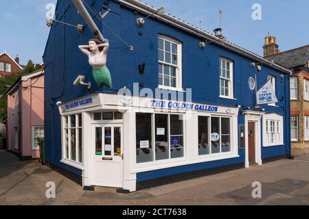 Aldeburgh, Suffolk. UK. 2020. Exterior of the Golden Galleon fish and chip shop in Aldeburgh high Street. Stock Photo