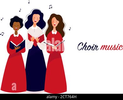 Choir, ensemble performing on the stage. Concert. Singing people.  Stock Vector