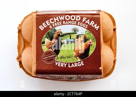 Beechwood Farm free range brown eggs on a white background Stock Photo