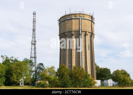 Sibton, Peasenhall, near Saxmundham Suffolk. UK. September 13th 2020. Sibton Water Tower, also known as Lodgewood Tower, with transmitter mast. Stock Photo