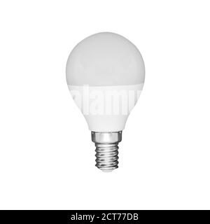 Close-up view of LED white light bulb isolated on white background Stock Photo