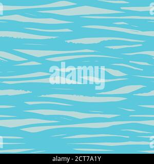 Abstract hand painted ocean wave brush pen pattern. Seamless irregular geometric vector ocean design on bright blue background. Appropriate for marine themed products, spa, wellness, sports, cosmetics and bathroom utensils. Stock Vector