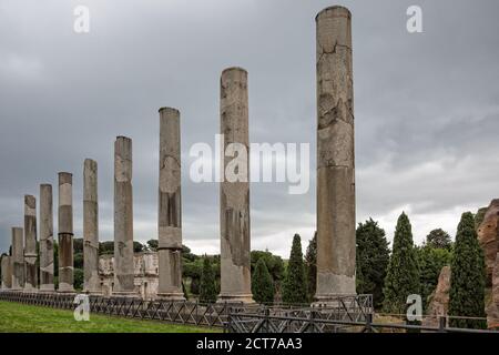 The Temple of Venus and Roma was the largest temple in ancient Rome.The pillars of the Temple of Venus and Roma on Via Sacra, Rome, Italy Stock Photo