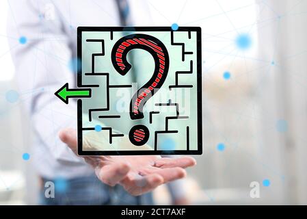 Decision concept above the hand of a man in background Stock Photo