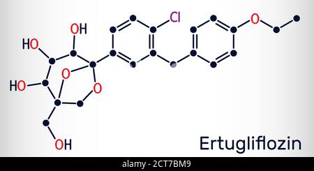 Ertugliflozin molecule. It is a drug for the treatment of diabetes. Skeletal chemical formula. Vector illustration Stock Vector