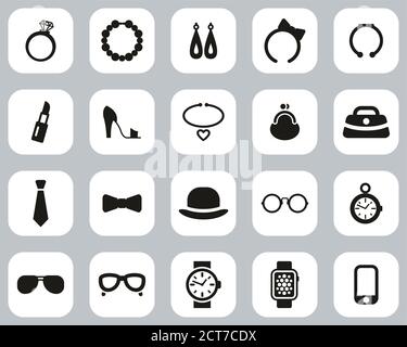 Accessories Icons Black & White Flat Design Set Big Stock Vector