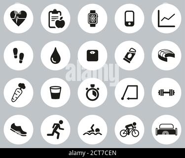 Activity Tracker Icons Black & White Flat Design Circle Set Big Stock Vector