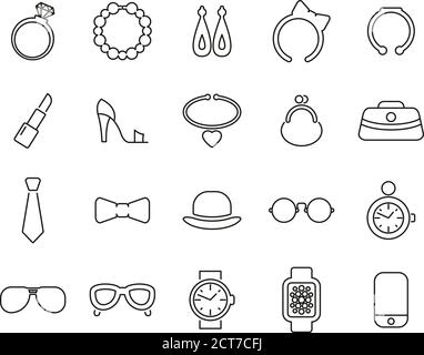 Accessories Icons Thin Line Set Big Stock Vector