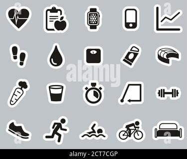 Activity Tracker Icons Black & White Sticker Set Big Stock Vector
